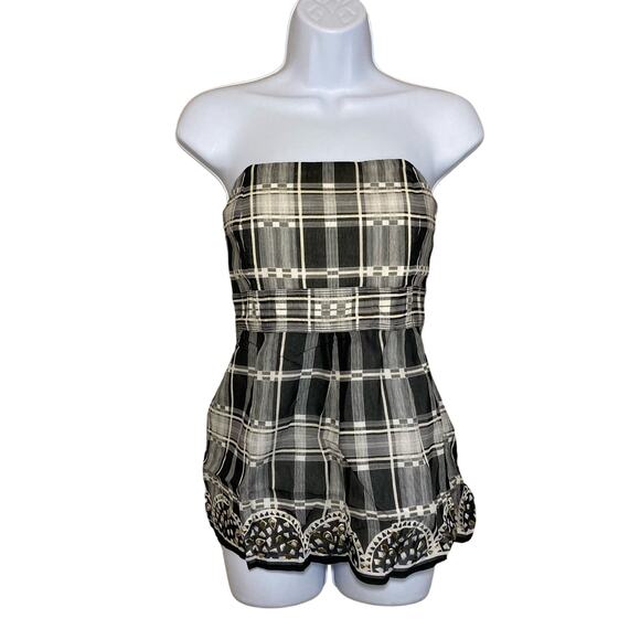 NWT White House Black Market Embellished Black Plaid Strapless Corset Top Size 2 - Picture 1 of 16